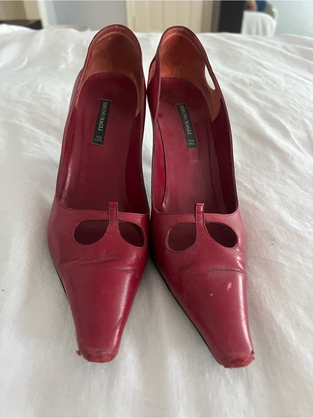 Bruno Magli Pointed Toe Cutout Leather Pumps in Red